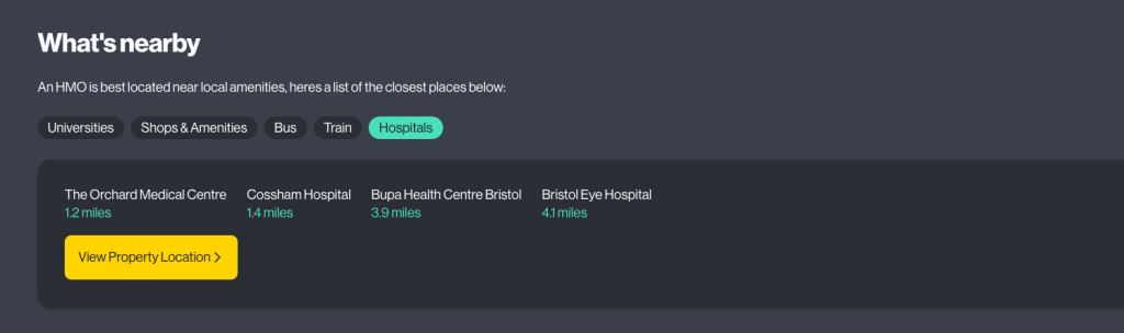 screenshot from hmo checker on amenities